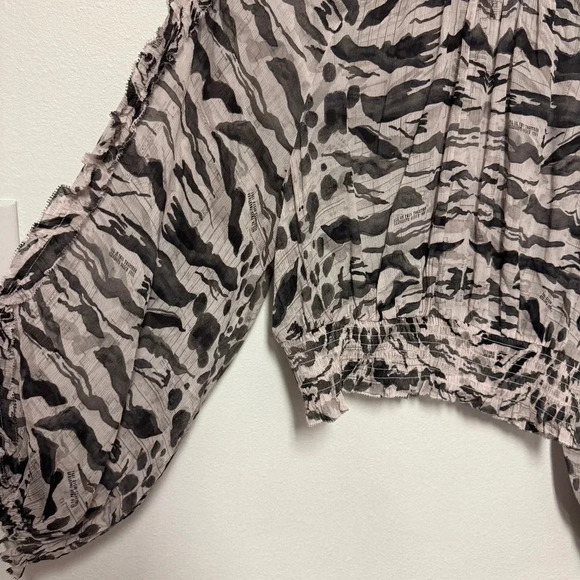 NWOT AllSaints Thallo Oniyuri Ruffle Smocked Top - Striped Patterned Blouse - Picture 7 of 11